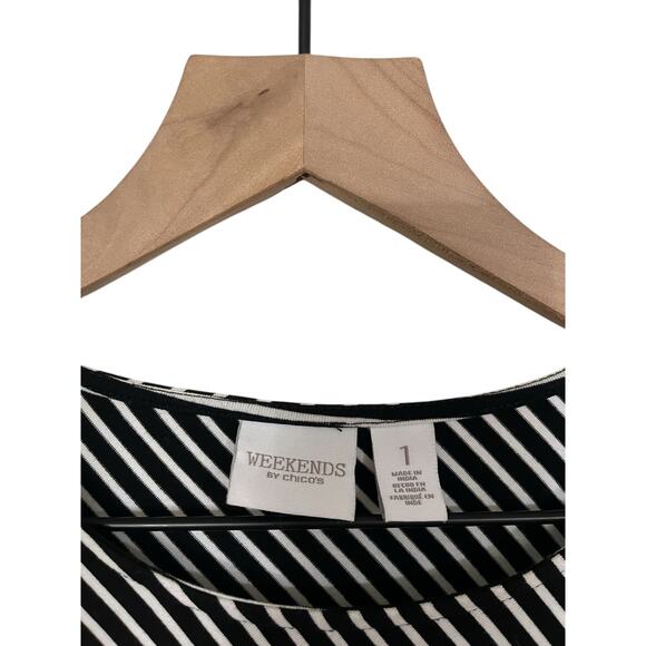 Weekends by Chicos Womens Black White Striped Tee Size Medium Chicos 1 - Picture 3 of 5
